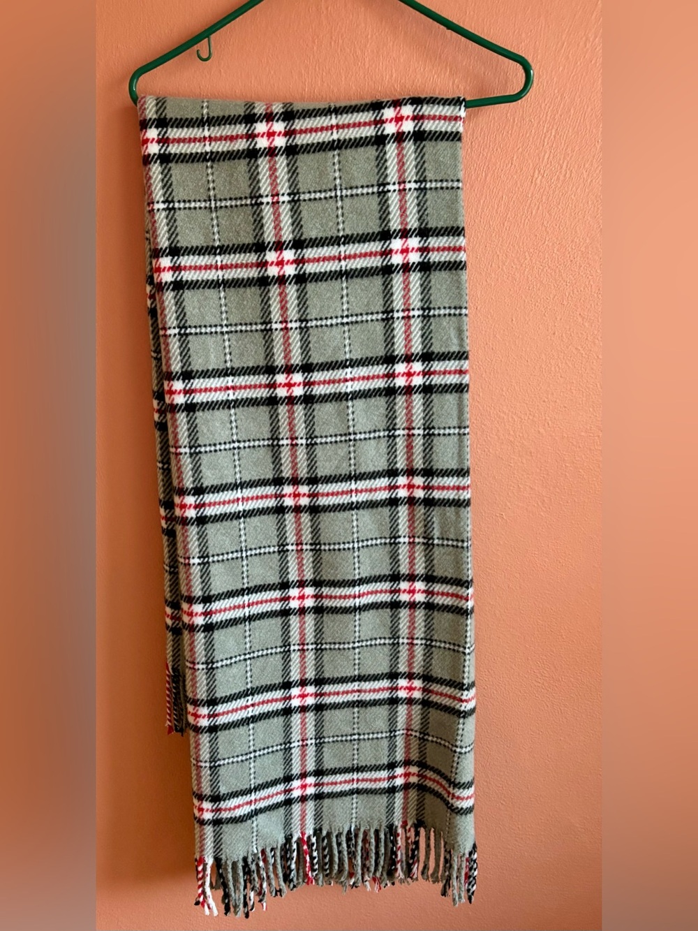 Plaid Fringed Throw Blanket in Green, Black & Redh